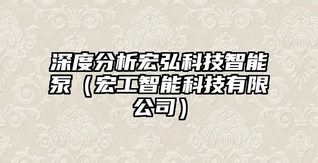 深度分析宏弘科技智能泵（宏工智能科技有限公司）