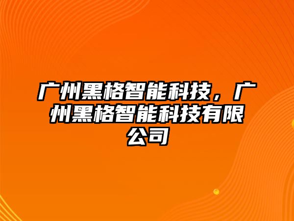 廣州黑格智能科技，廣州黑格智能科技有限公司