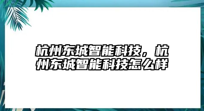 杭州東城智能科技，杭州東城智能科技怎么樣