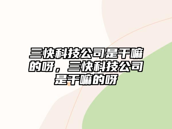 三快科技公司是干嘛的呀，三快科技公司是干嘛的呀