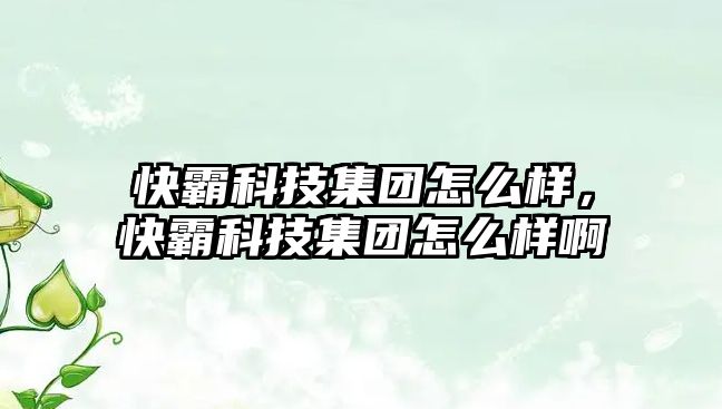 快霸科技集團怎么樣，快霸科技集團怎么樣啊