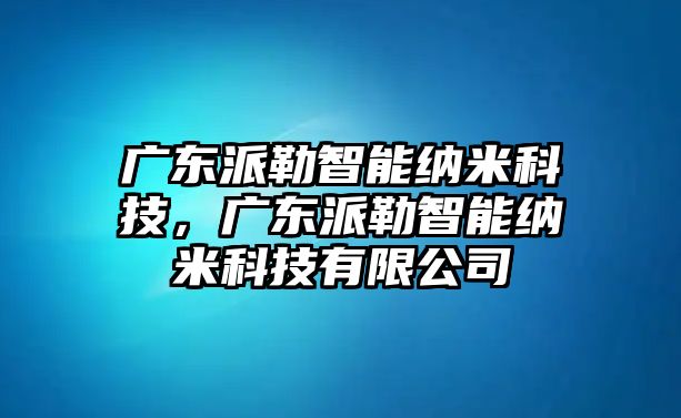 廣東派勒智能納米科技，廣東派勒智能納米科技有限公司