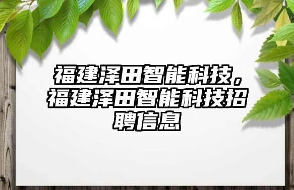 福建澤田智能科技，福建澤田智能科技招聘信息