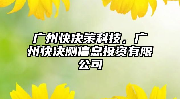 廣州快決策科技，廣州快決測(cè)信息投資有限公司